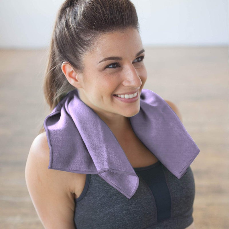 Shandali Hot Yoga GoSweat Microfiber Hand Towel in Super Absorbent Premium Violet Suede for Bikram, Pilates, Gym, and Outdoor Sports. 16 x 26.5 inches. - Image 2
